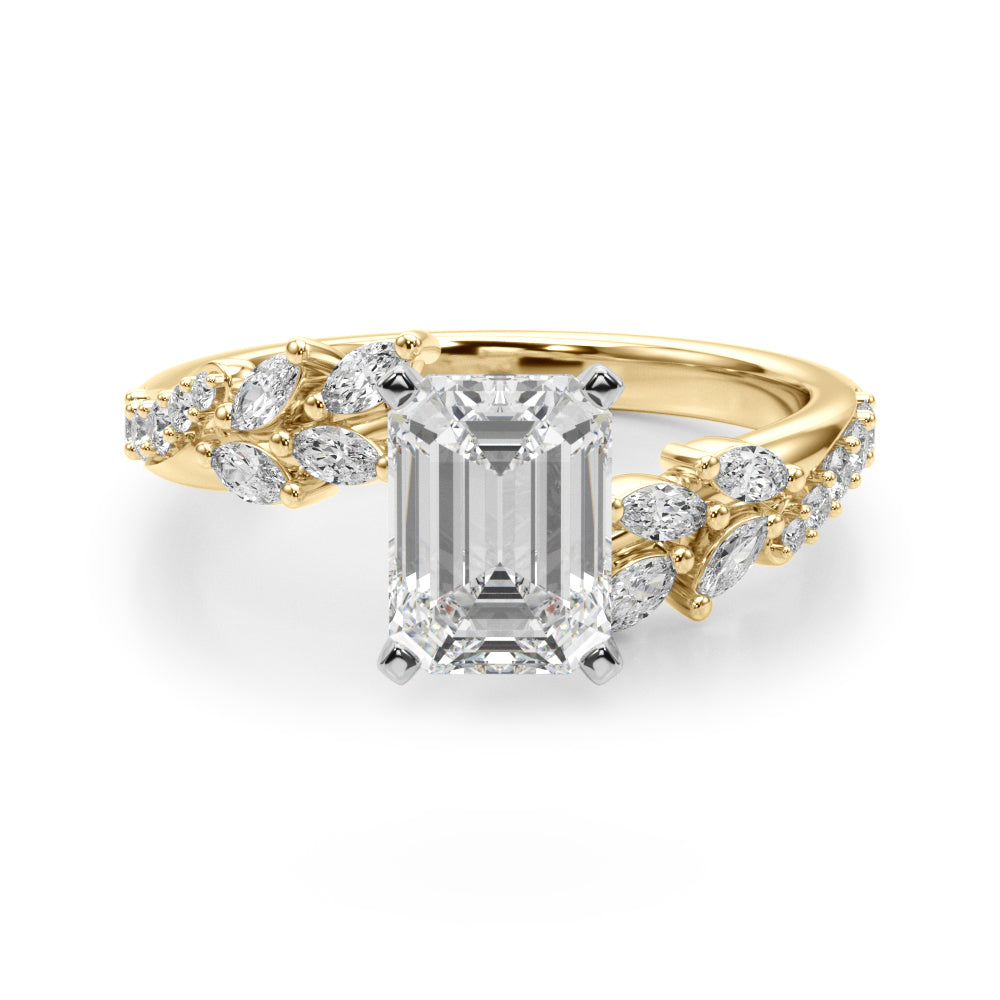 Romantic Diamond Leaf Engagement Ring Round Diamond Engagement Ring in 10K/14K gold and platinum with certified lab-grown or natural diamonds