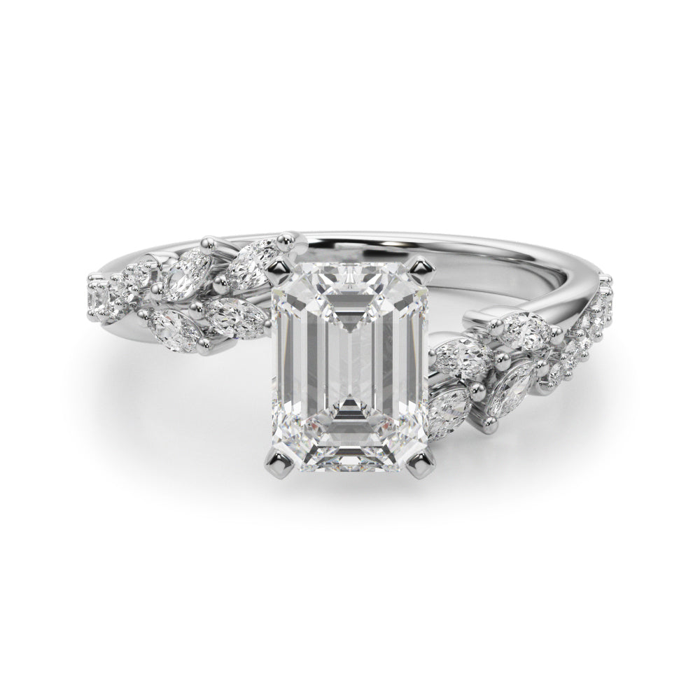 Romantic Diamond Leaf Engagement Ring Round Diamond Engagement Ring in 10K/14K gold and platinum with certified lab-grown or natural diamonds