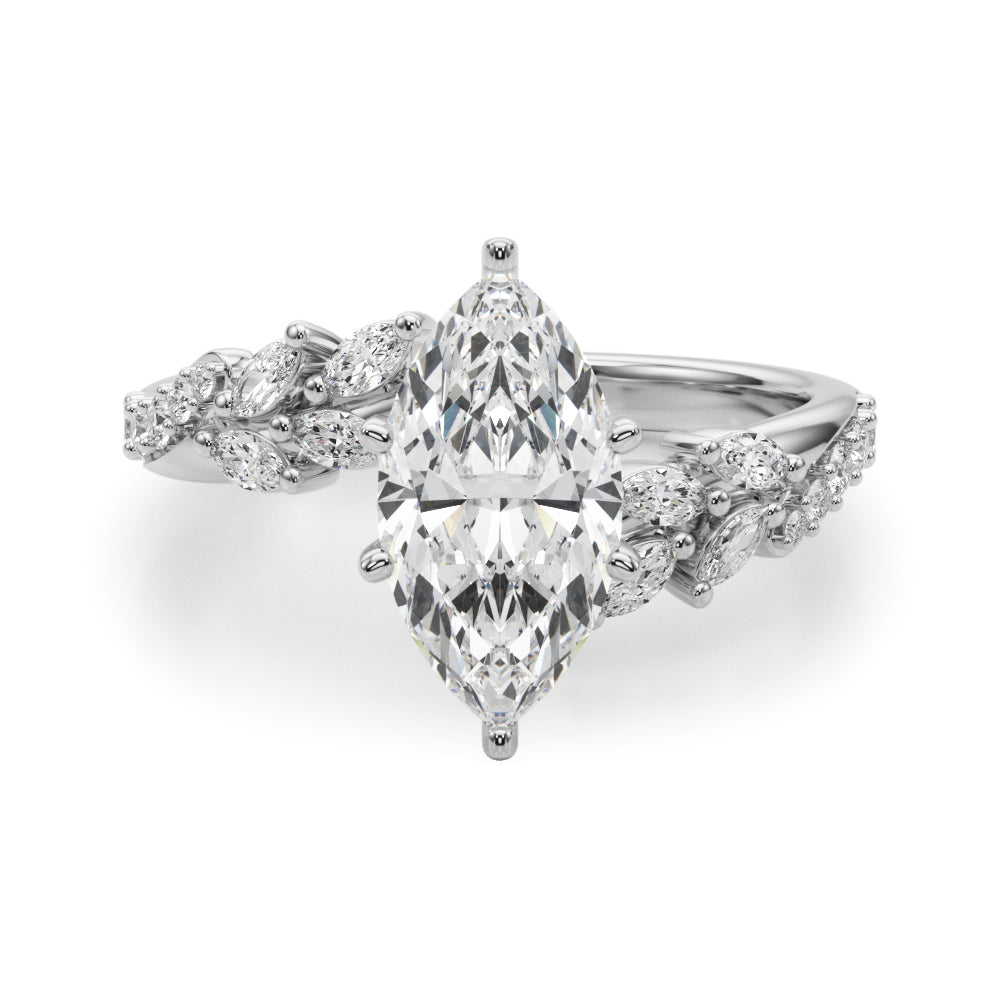Romantic Diamond Leaf Engagement Ring Round Diamond Engagement Ring in 10K/14K gold and platinum with certified lab-grown or natural diamonds