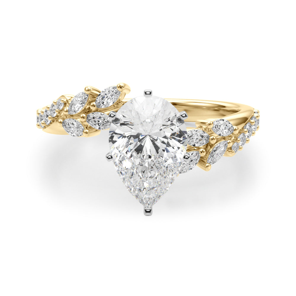 Romantic Diamond Leaf Engagement Ring Round Diamond Engagement Ring in 10K/14K gold and platinum with certified lab-grown or natural diamonds