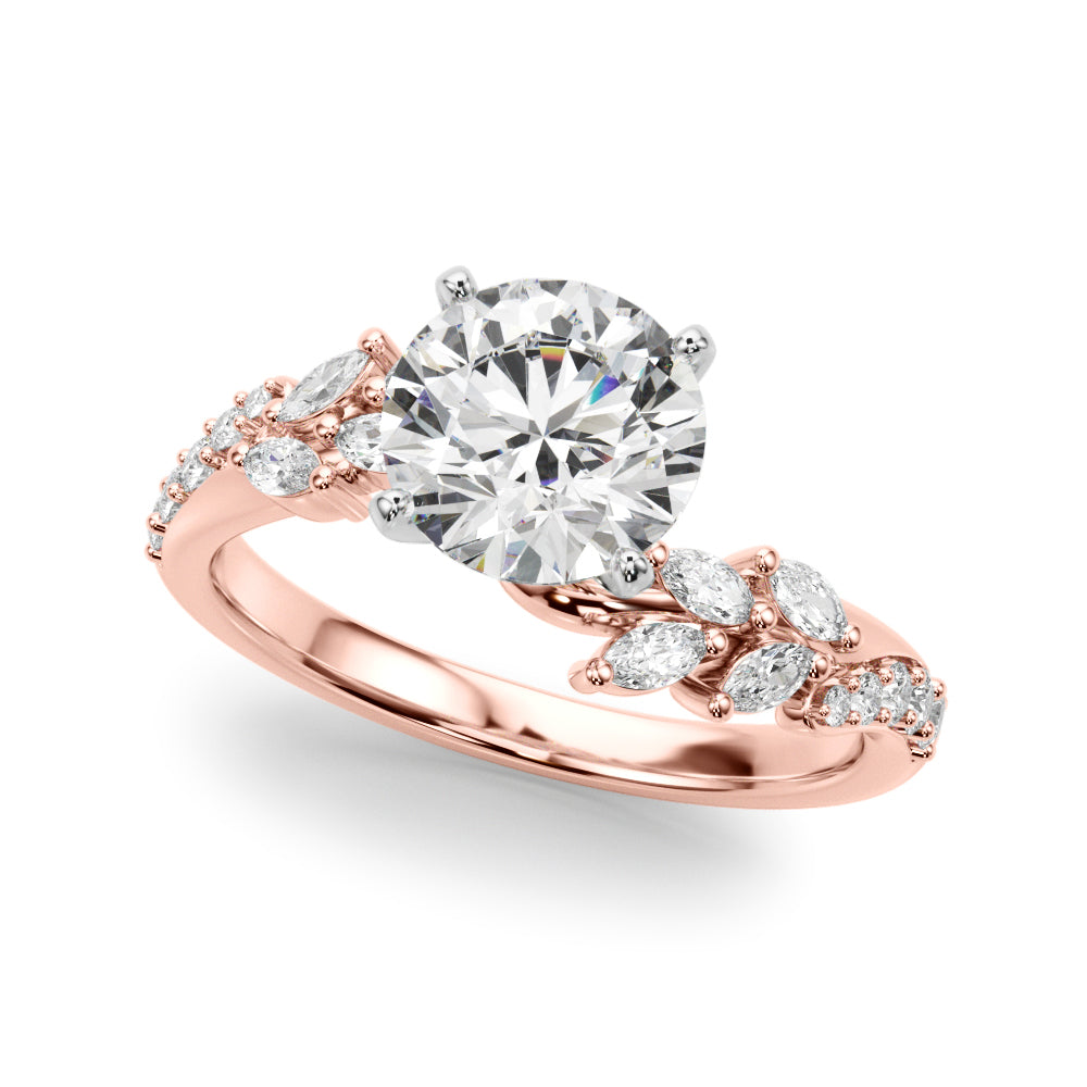 Romantic Diamond Leaf Engagement Ring Round Diamond Engagement Ring in 10K/14K gold and platinum with certified lab-grown or natural diamonds
