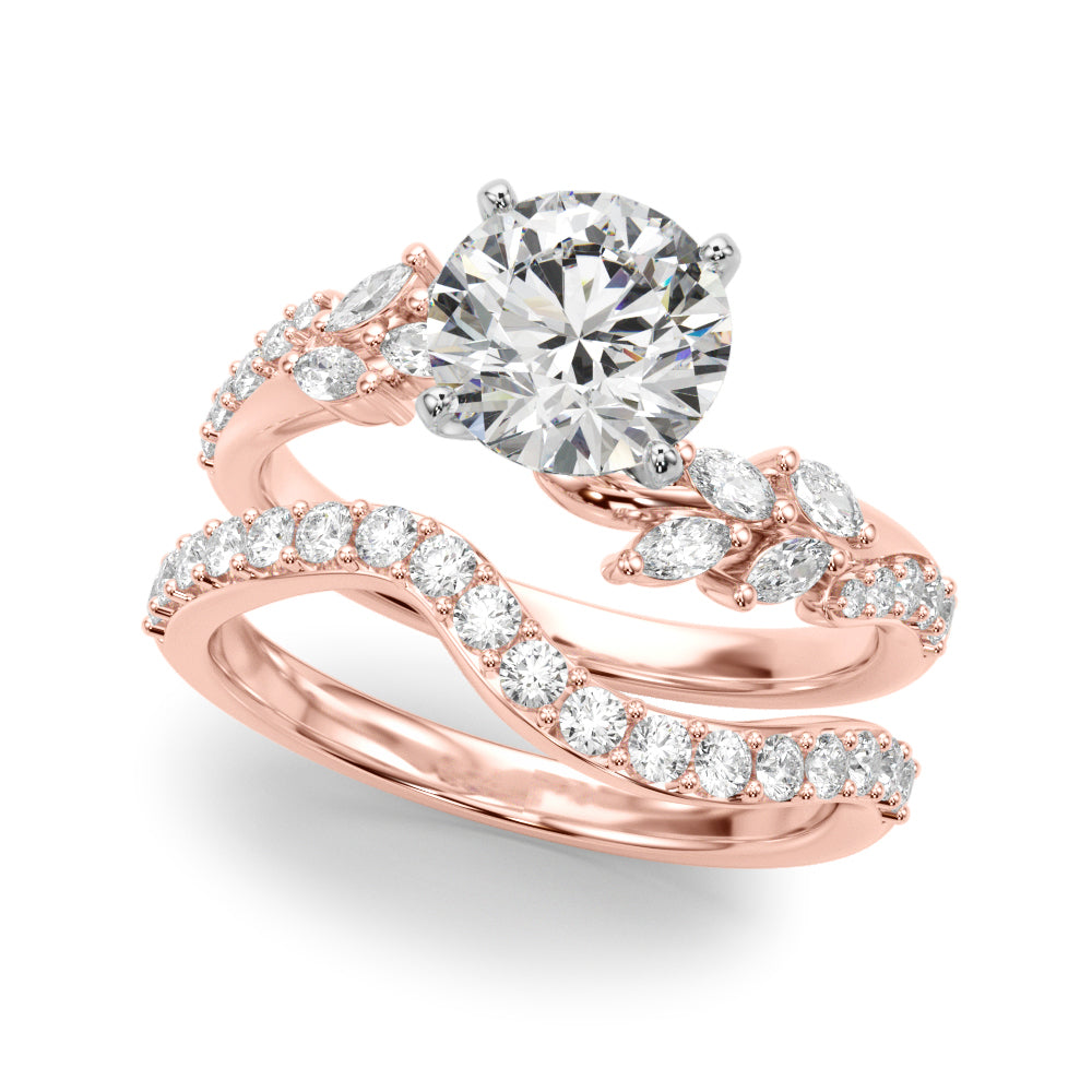 Romantic Diamond Leaf Engagement Ring Round Diamond Engagement Ring in 10K/14K gold and platinum with certified lab-grown or natural diamonds