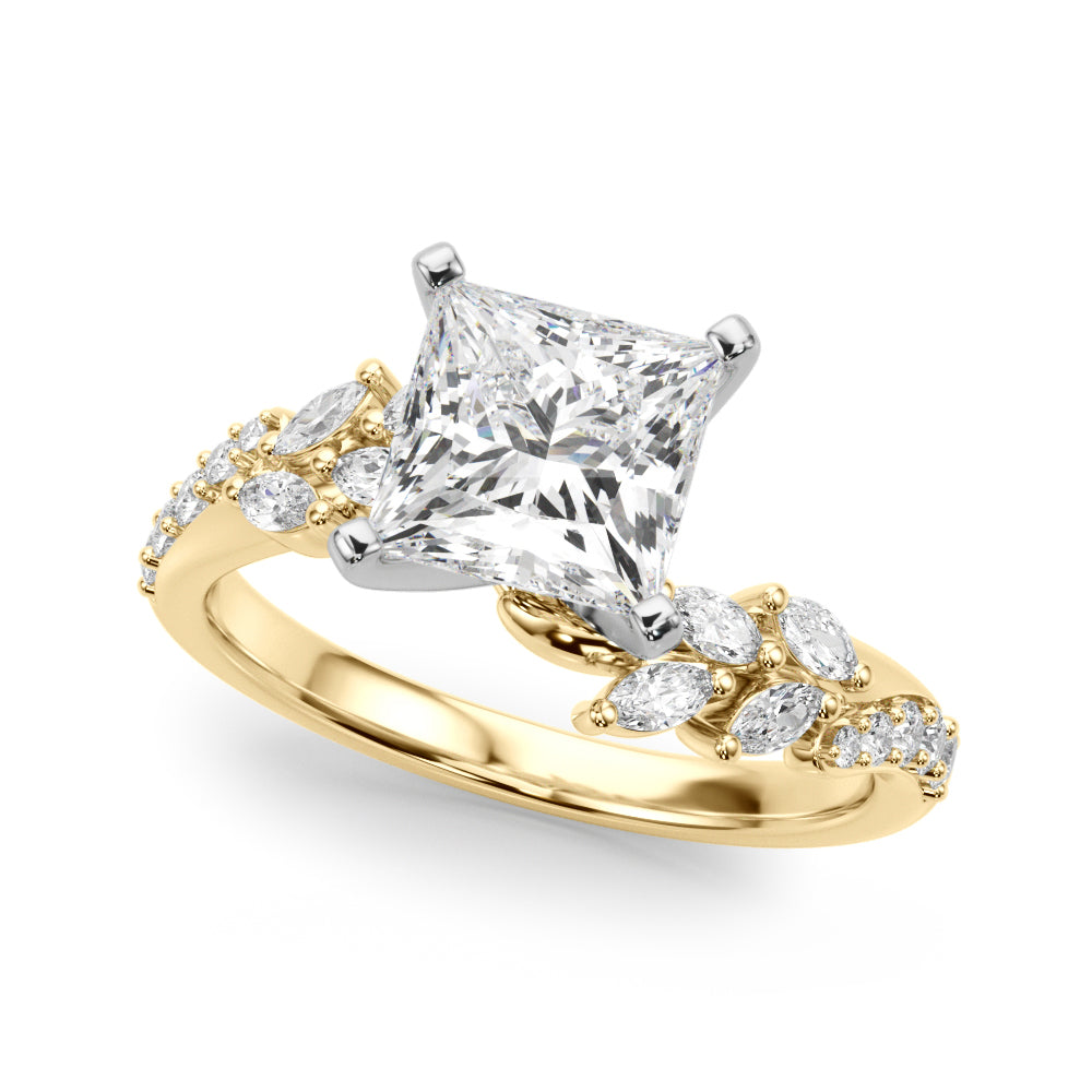 Romantic Diamond Leaf Engagement Ring Round Diamond Engagement Ring in 10K/14K gold and platinum with certified lab-grown or natural diamonds