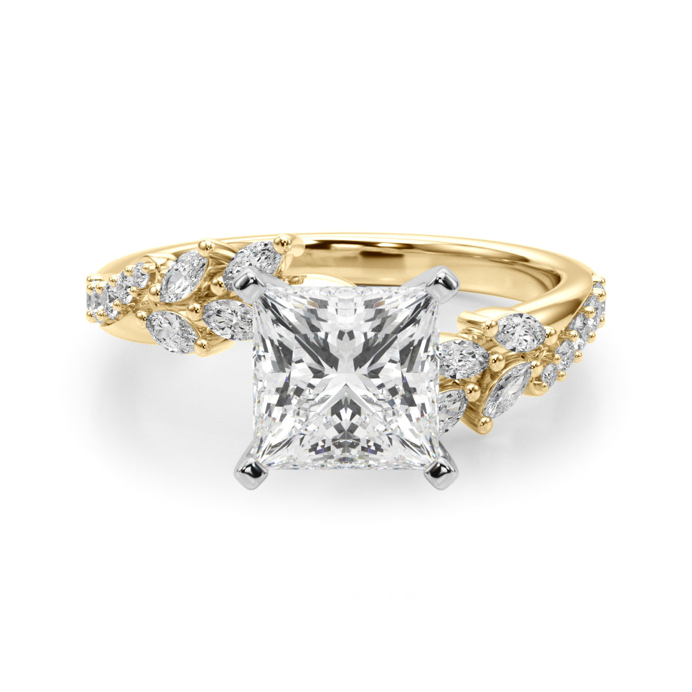 Romantic Diamond Leaf Engagement Ring Round Diamond Engagement Ring in 10K/14K gold and platinum with certified lab-grown or natural diamonds
