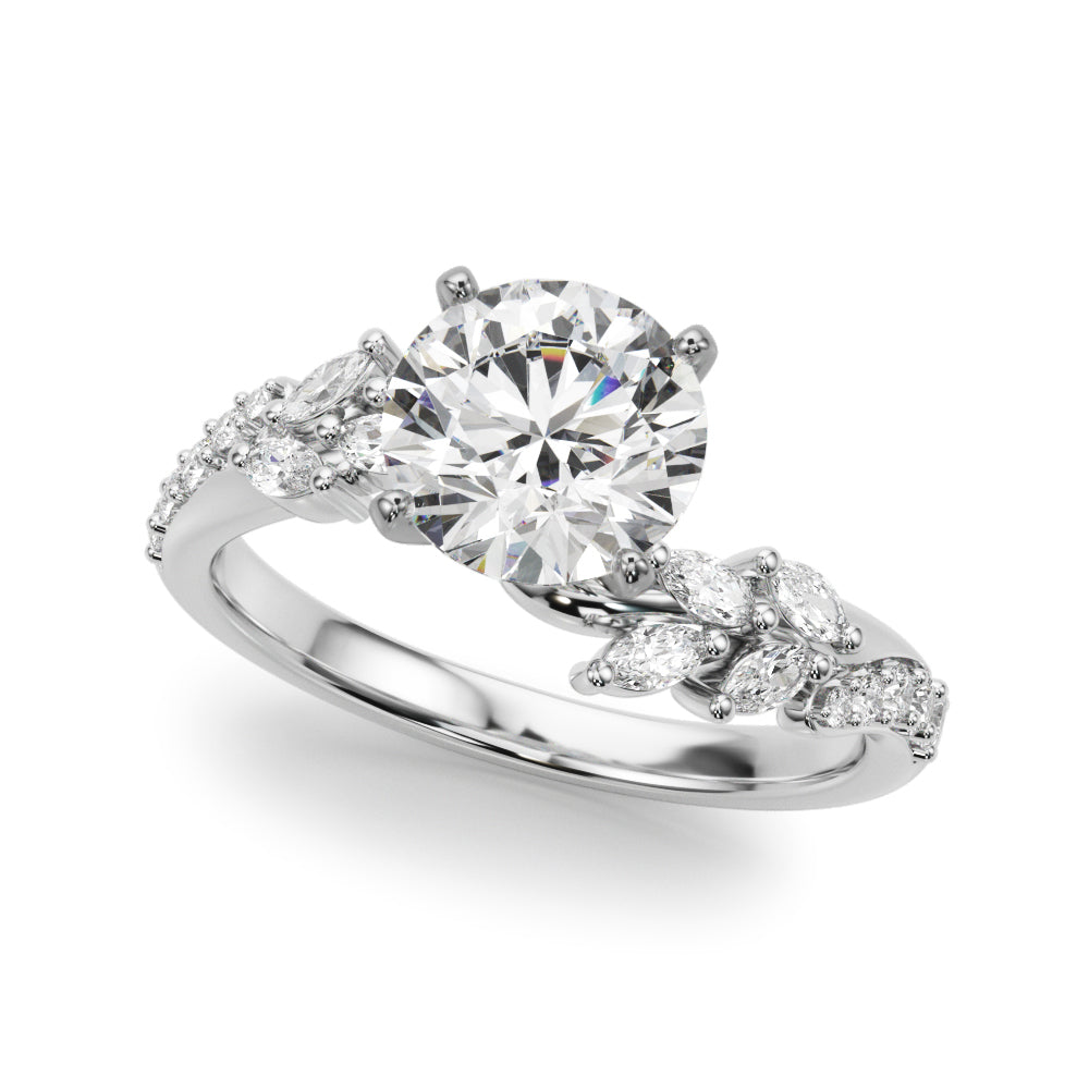 Romantic Diamond Leaf Engagement Ring Round Diamond Engagement Ring in 10K/14K gold and platinum with certified lab-grown or natural diamonds