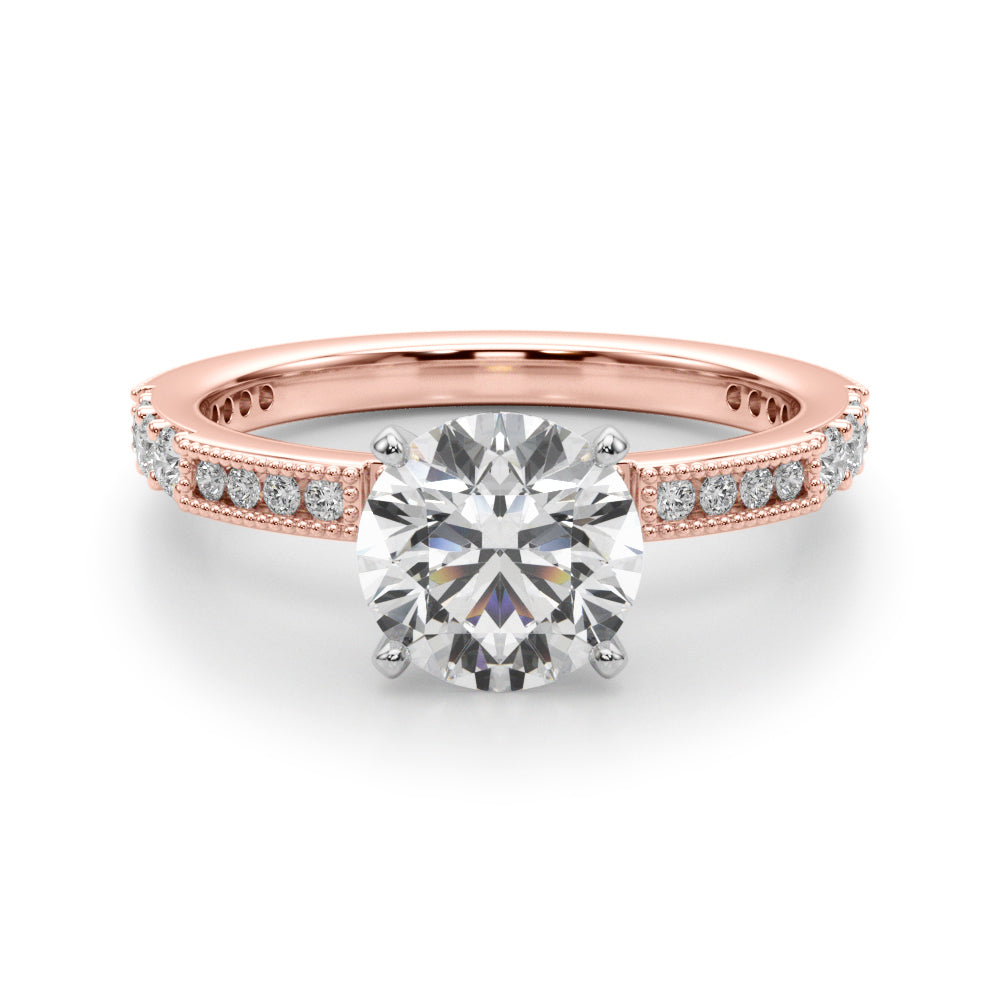Lustrous Sidestone Round Diamond Engagement Ring in 10K/14K gold and platinum with certified lab-grown or natural diamonds