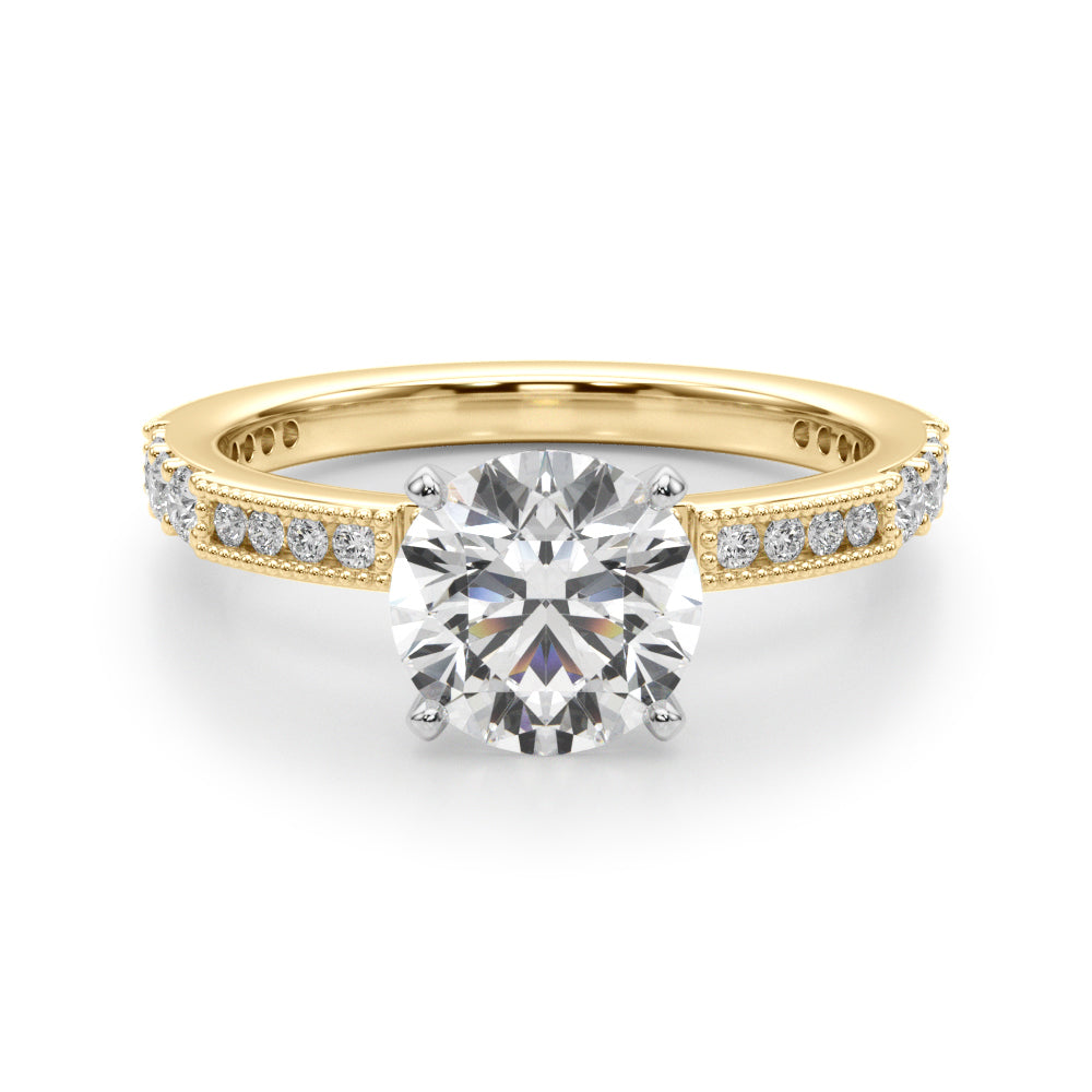 Lustrous Sidestone Round Diamond Engagement Ring in 10K/14K gold and platinum with certified lab-grown or natural diamonds