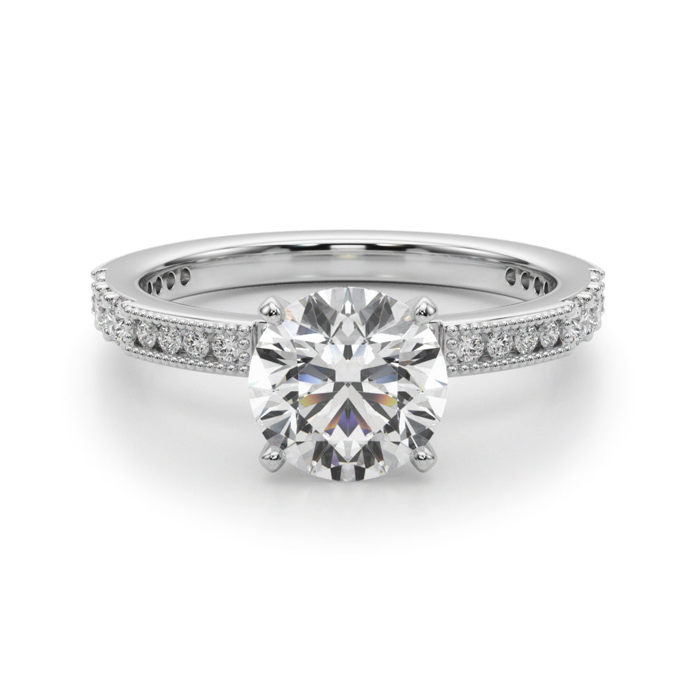 Lustrous Sidestone Round Diamond Engagement Ring in 10K/14K gold and platinum with certified lab-grown or natural diamonds