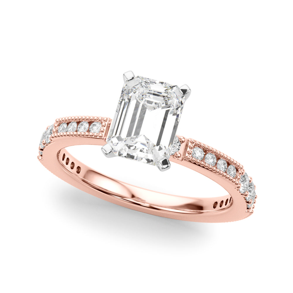 Lustrous Sidestone Round Diamond Engagement Ring in 10K/14K gold and platinum with certified lab-grown or natural diamonds