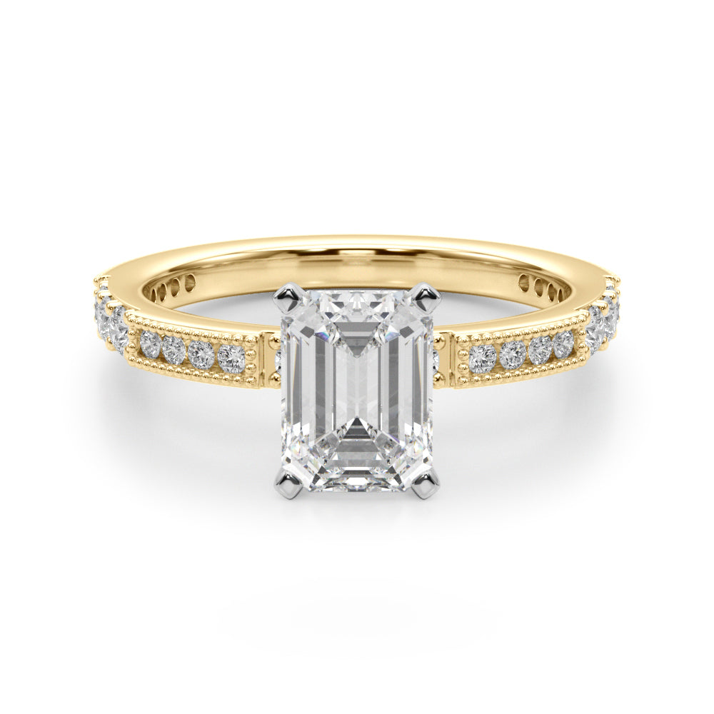 Lustrous Sidestone Round Diamond Engagement Ring in 10K/14K gold and platinum with certified lab-grown or natural diamonds