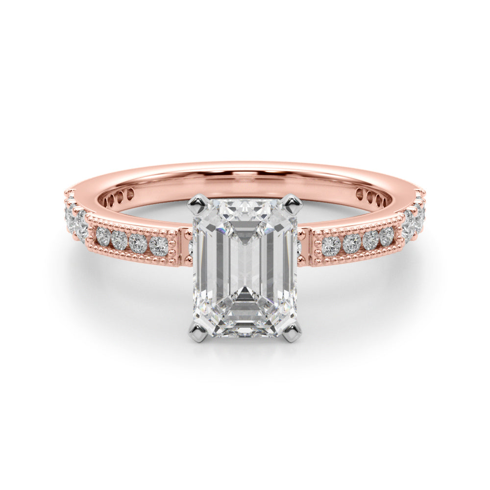 Lustrous Sidestone Round Diamond Engagement Ring in 10K/14K gold and platinum with certified lab-grown or natural diamonds