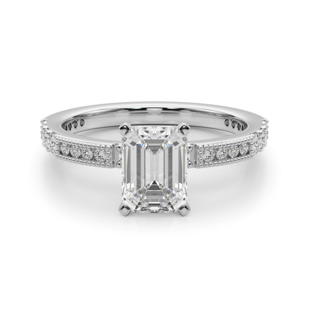 Lustrous Sidestone Round Diamond Engagement Ring in 10K/14K gold and platinum with certified lab-grown or natural diamonds