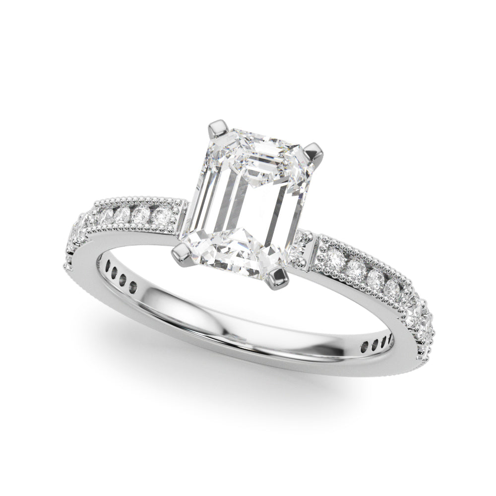Lustrous Sidestone Round Diamond Engagement Ring in 10K/14K gold and platinum with certified lab-grown or natural diamonds
