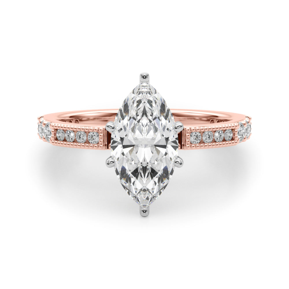 Lustrous Sidestone Round Diamond Engagement Ring in 10K/14K gold and platinum with certified lab-grown or natural diamonds