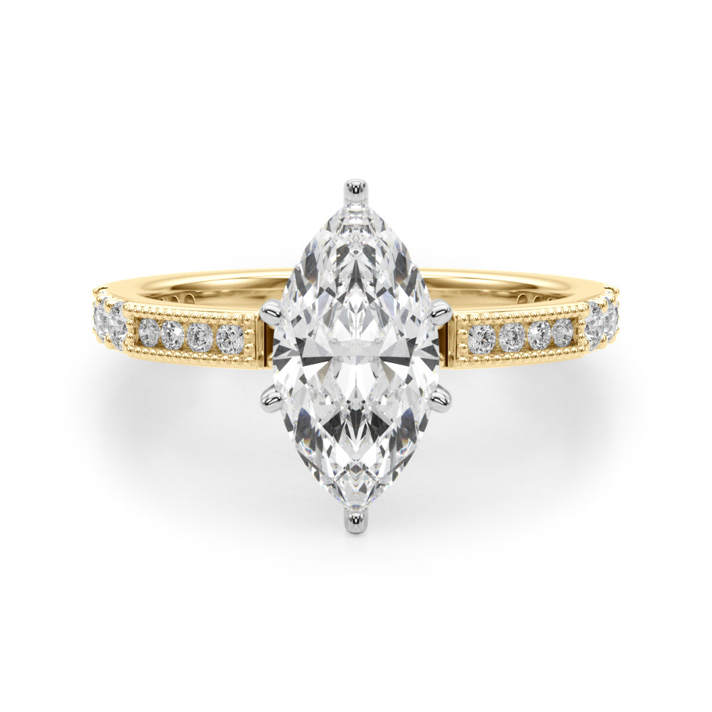 Lustrous Sidestone Round Diamond Engagement Ring in 10K/14K gold and platinum with certified lab-grown or natural diamonds