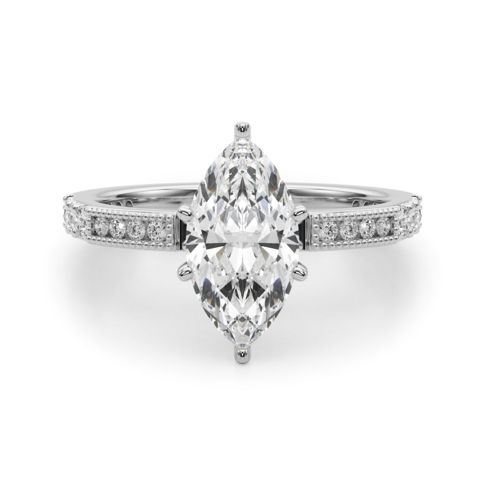 Lustrous Sidestone Round Diamond Engagement Ring in 10K/14K gold and platinum with certified lab-grown or natural diamonds