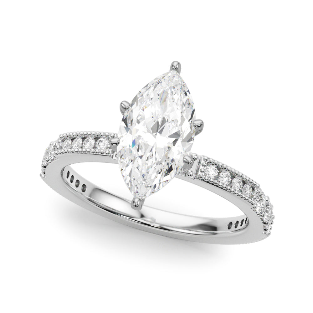 Lustrous Sidestone Round Diamond Engagement Ring in 10K/14K gold and platinum with certified lab-grown or natural diamonds