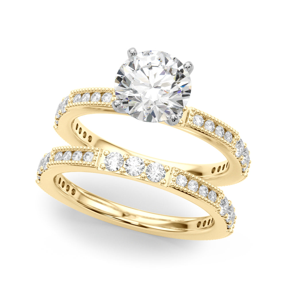 Lustrous Sidestone Round Diamond Engagement Ring in 10K/14K gold and platinum with certified lab-grown or natural diamonds