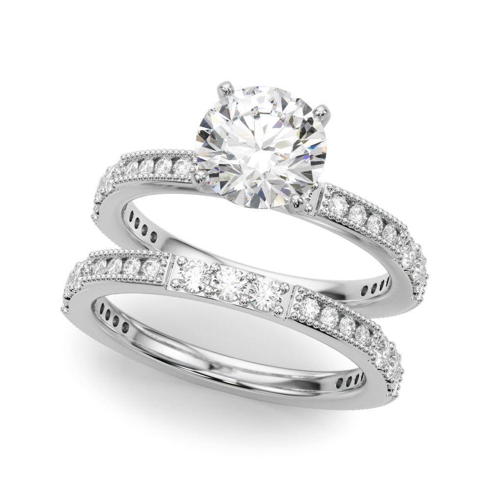 Lustrous Sidestone Round Diamond Engagement Ring in 10K/14K gold and platinum with certified lab-grown or natural diamonds