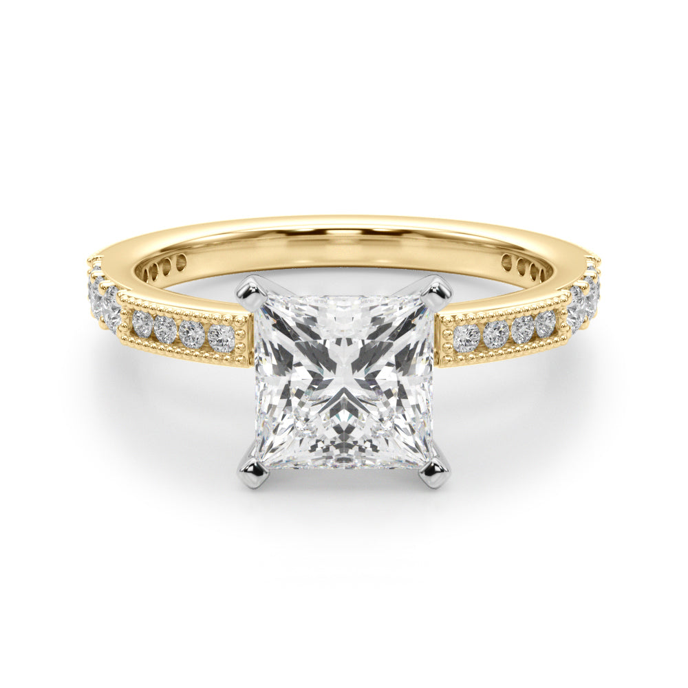 Lustrous Sidestone Round Diamond Engagement Ring in 10K/14K gold and platinum with certified lab-grown or natural diamonds