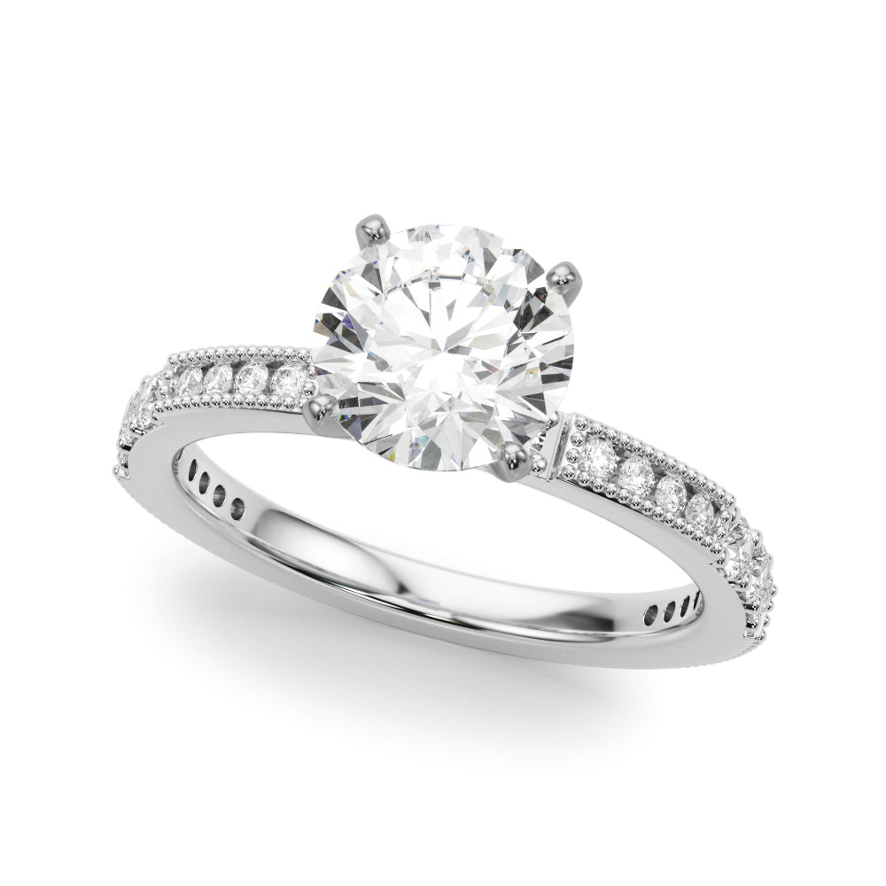 Lustrous Sidestone Round Diamond Engagement Ring in 10K/14K gold and platinum with certified lab-grown or natural diamonds