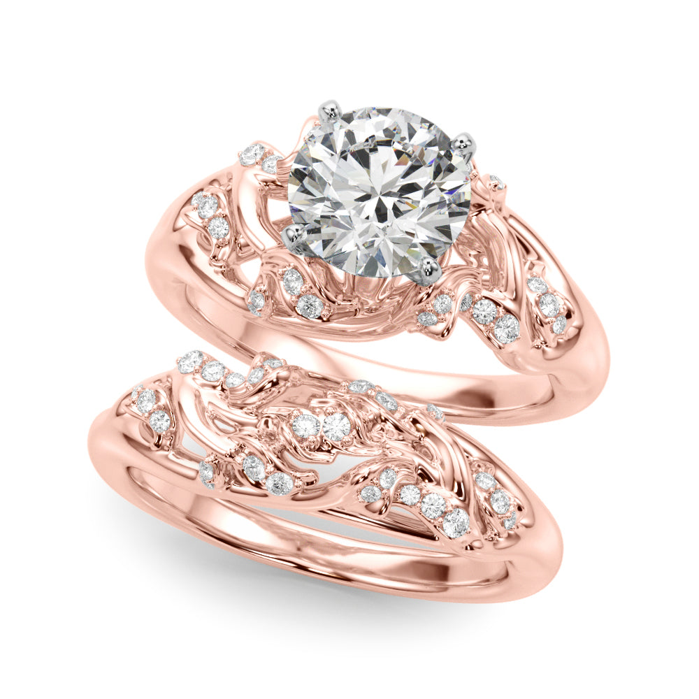 Opulent Sidestone Round Diamond Engagement Ring in 10K/14K gold and platinum with certified lab-grown or natural diamonds