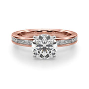 Crowned Straight Baguette Channel Set Round Diamond Engagement Ring in 10K/14K gold and platinum with certified lab-grown or natural diamonds