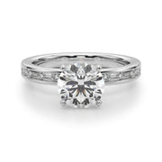 Crowned Straight Baguette Channel Set Round Diamond Engagement Ring in 10K/14K gold and platinum with certified lab-grown or natural diamonds