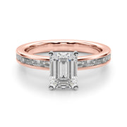 Crowned Straight Baguette Channel Set Round Diamond Engagement Ring in 10K/14K gold and platinum with certified lab-grown or natural diamonds