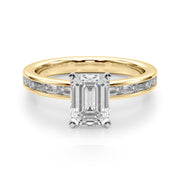 Crowned Straight Baguette Channel Set Round Diamond Engagement Ring in 10K/14K gold and platinum with certified lab-grown or natural diamonds