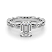 Crowned Straight Baguette Channel Set Round Diamond Engagement Ring in 10K/14K gold and platinum with certified lab-grown or natural diamonds