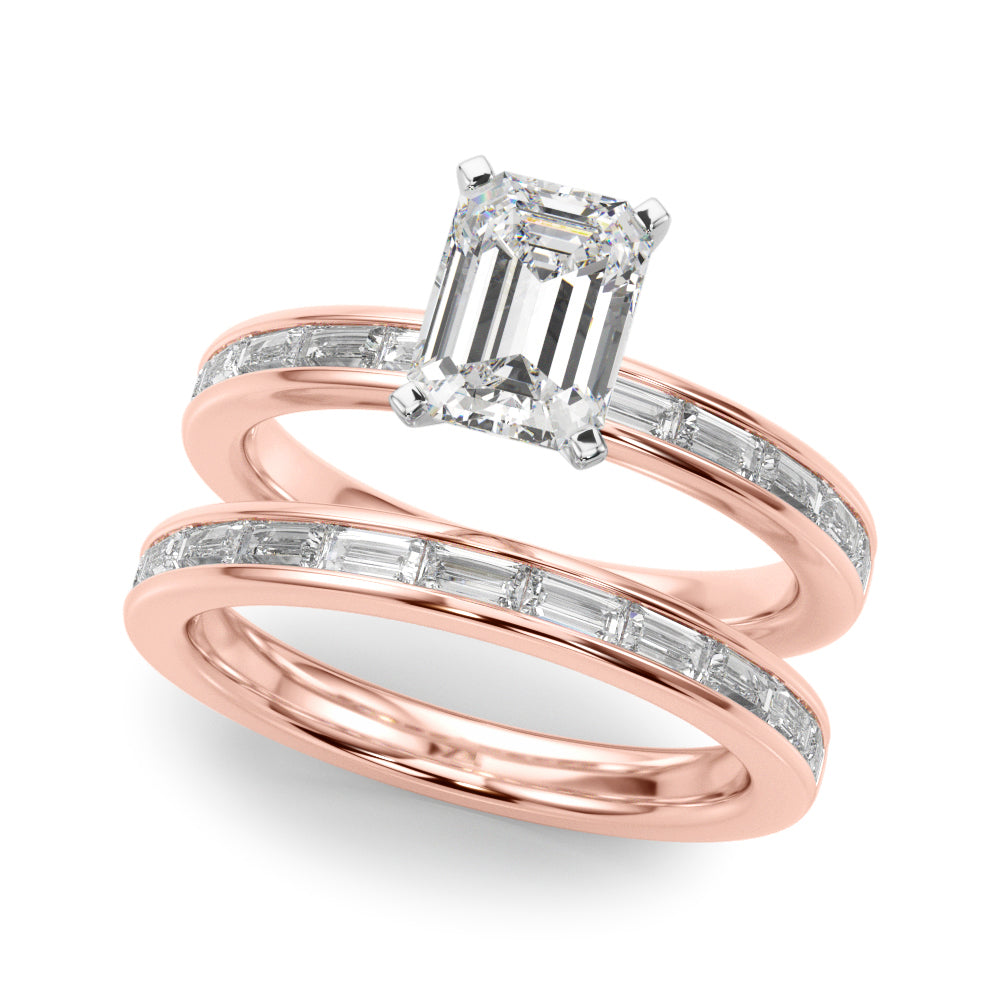 Crowned Straight Baguette Channel Set Round Diamond Engagement Ring in 10K/14K gold and platinum with certified lab-grown or natural diamonds