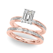 Crowned Straight Baguette Channel Set Round Diamond Engagement Ring in 10K/14K gold and platinum with certified lab-grown or natural diamonds