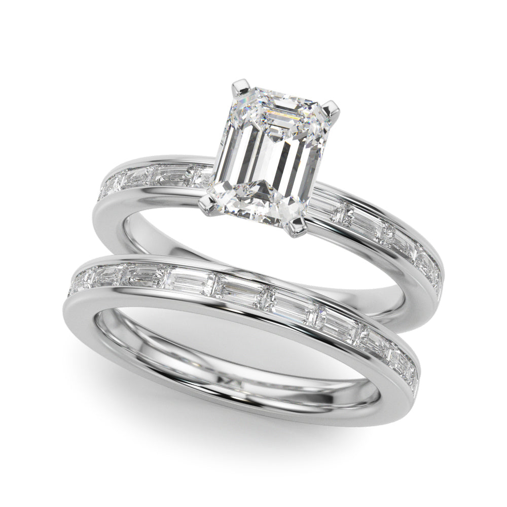 Crowned Straight Baguette Channel Set Round Diamond Engagement Ring in 10K/14K gold and platinum with certified lab-grown or natural diamonds