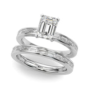 Crowned Straight Baguette Channel Set Round Diamond Engagement Ring in 10K/14K gold and platinum with certified lab-grown or natural diamonds
