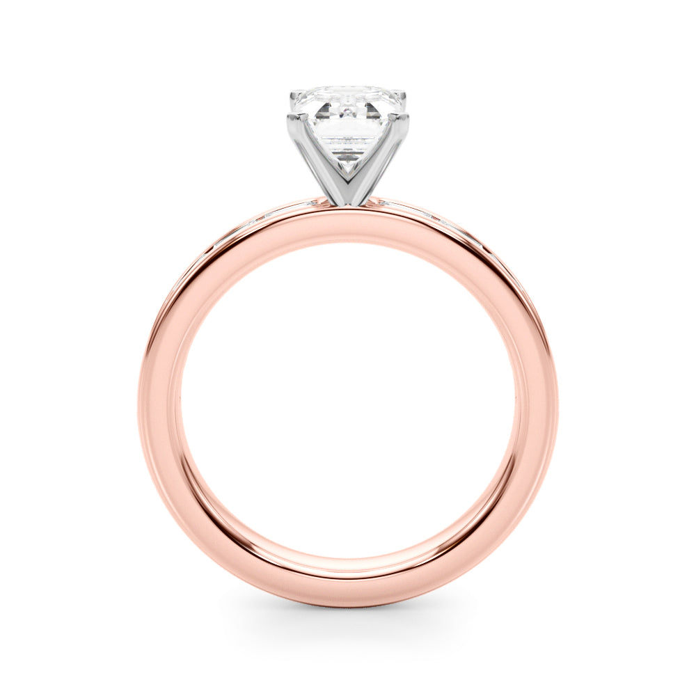 Crowned Straight Baguette Channel Set Round Diamond Engagement Ring in 10K/14K gold and platinum with certified lab-grown or natural diamonds