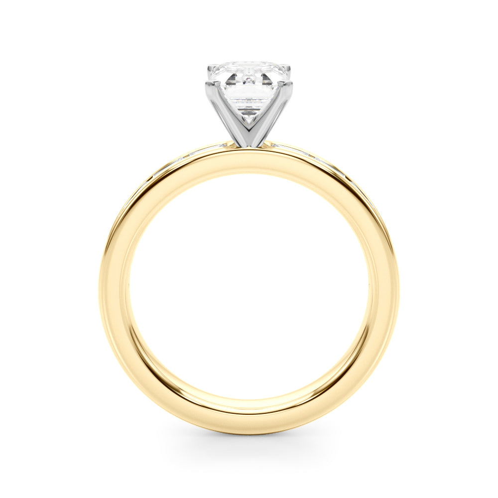 Crowned Straight Baguette Channel Set Round Diamond Engagement Ring in 10K/14K gold and platinum with certified lab-grown or natural diamonds