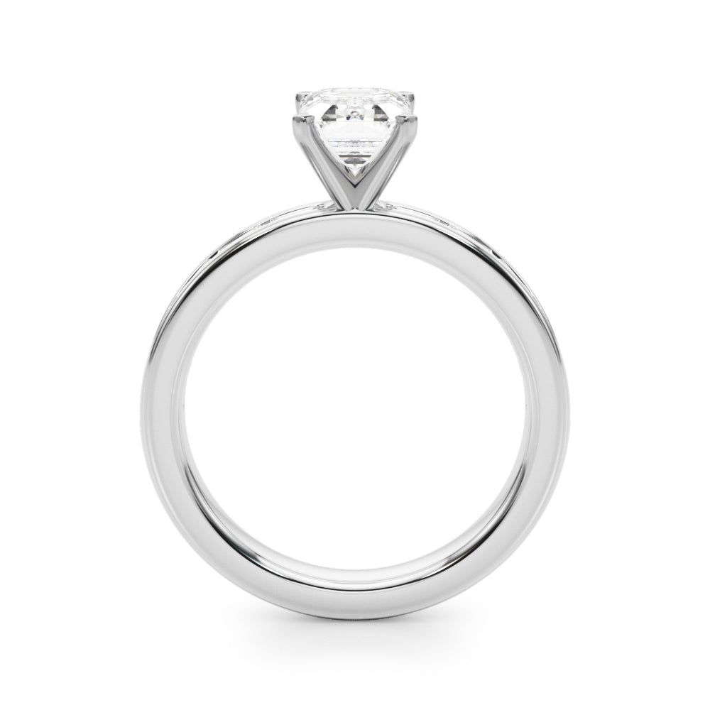 Crowned Straight Baguette Channel Set Round Diamond Engagement Ring in 10K/14K gold and platinum with certified lab-grown or natural diamonds