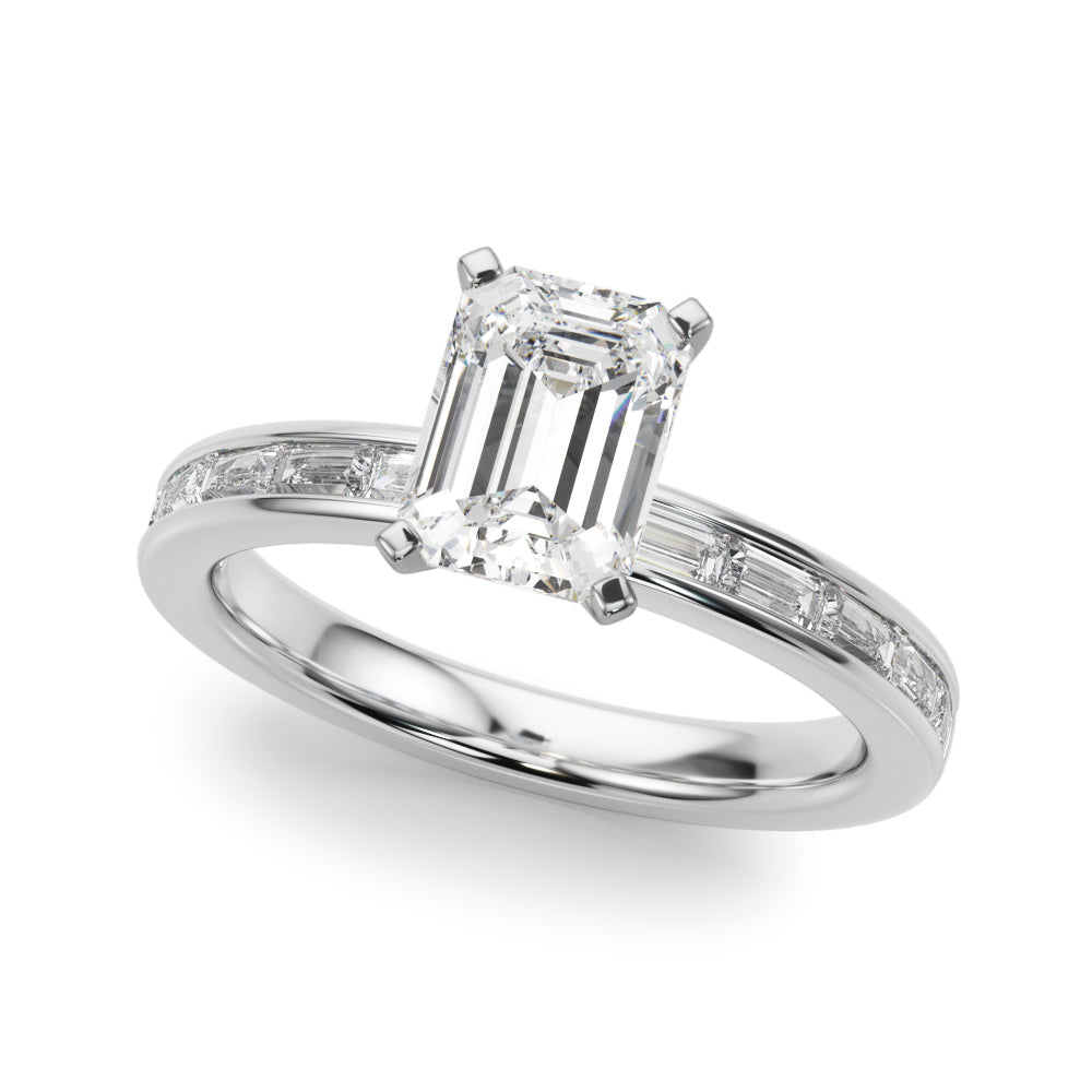 Crowned Straight Baguette Channel Set Round Diamond Engagement Ring in 10K/14K gold and platinum with certified lab-grown or natural diamonds