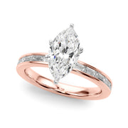 Crowned Straight Baguette Channel Set Round Diamond Engagement Ring in 10K/14K gold and platinum with certified lab-grown or natural diamonds