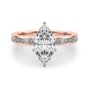 Crowned Straight Baguette Channel Set Round Diamond Engagement Ring in 10K/14K gold and platinum with certified lab-grown or natural diamonds