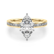 Crowned Straight Baguette Channel Set Round Diamond Engagement Ring in 10K/14K gold and platinum with certified lab-grown or natural diamonds