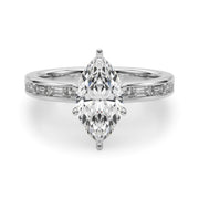 Crowned Straight Baguette Channel Set Round Diamond Engagement Ring in 10K/14K gold and platinum with certified lab-grown or natural diamonds