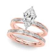 Crowned Straight Baguette Channel Set Round Diamond Engagement Ring in 10K/14K gold and platinum with certified lab-grown or natural diamonds