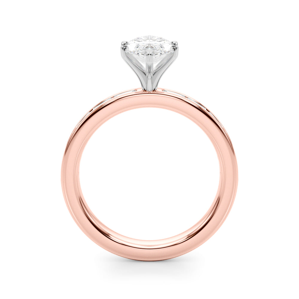 Crowned Straight Baguette Channel Set Round Diamond Engagement Ring in 10K/14K gold and platinum with certified lab-grown or natural diamonds