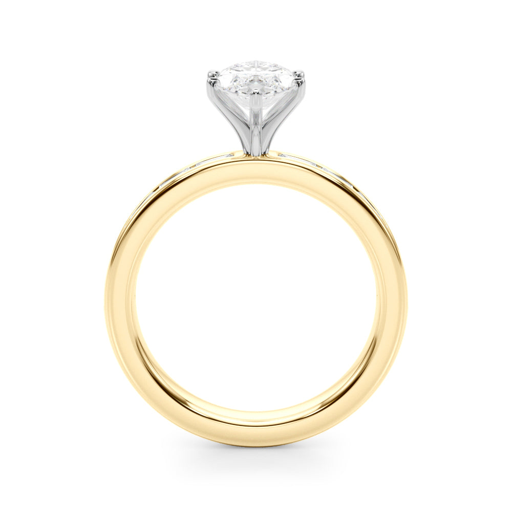 Crowned Straight Baguette Channel Set Round Diamond Engagement Ring in 10K/14K gold and platinum with certified lab-grown or natural diamonds