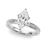 Crowned Straight Baguette Channel Set Round Diamond Engagement Ring in 10K/14K gold and platinum with certified lab-grown or natural diamonds