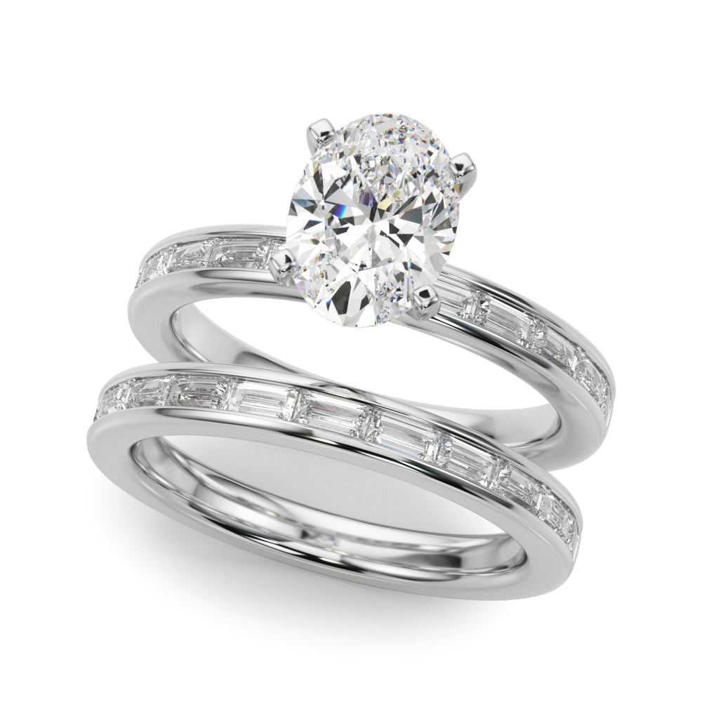 Crowned Straight Baguette Channel Set Round Diamond Engagement Ring in 10K/14K gold and platinum with certified lab-grown or natural diamonds