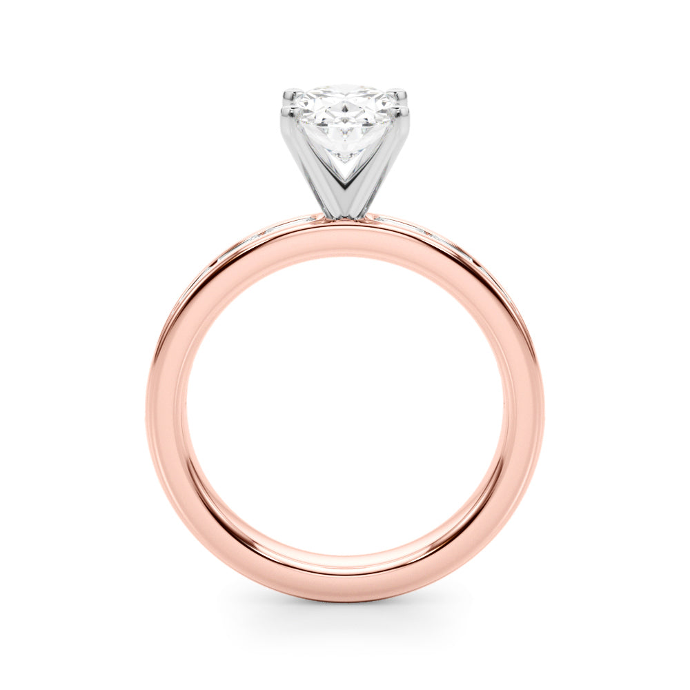Crowned Straight Baguette Channel Set Round Diamond Engagement Ring in 10K/14K gold and platinum with certified lab-grown or natural diamonds