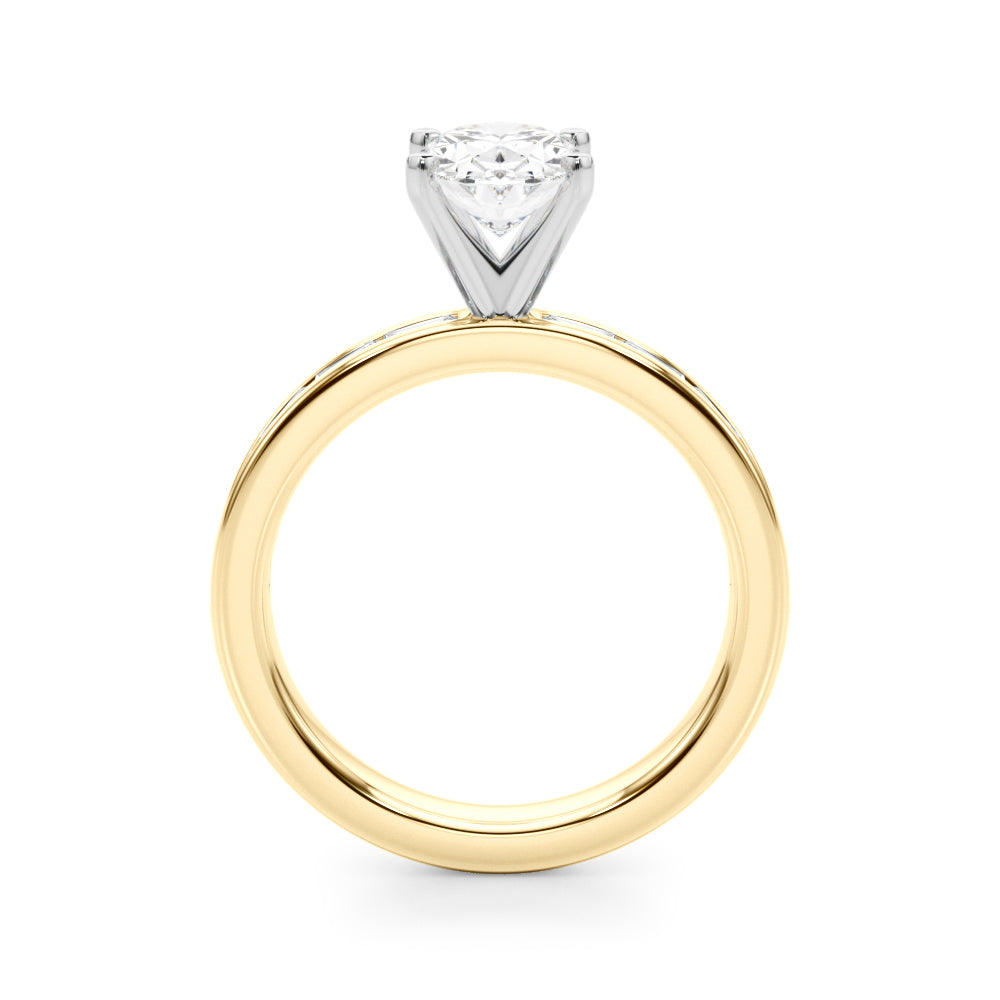 Crowned Straight Baguette Channel Set Round Diamond Engagement Ring in 10K/14K gold and platinum with certified lab-grown or natural diamonds